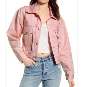 NWT Blank NYC Faded Pink Acid Wash Cropped Denim Trucker Jacket, Size XS